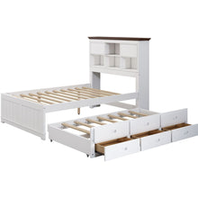 Cargar imagen en el visor de la galería, 2 Pieces Wooden Captain Bedroom Set Full Bed with Trundle and Nightstand, White+Walnut

