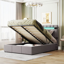 Load image into Gallery viewer, Upholstered Bed Full Size with LED light, Bluetooth Player and USB Charging, Hydraulic Storage Bed in Gray Velvet Fabric
