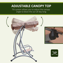 Cargar imagen en el visor de la galería, 3-Seat Outdoor Porch Swing Chair, Patio Swing Glider with Adjustable Canopy, Breathable Seat, and Steel Frame for Garden, Poolside, Backyard, Beige
