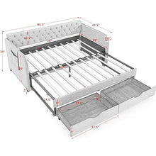 Load image into Gallery viewer, Twin Size Upholstery Daybed with Trundle Bed and Two Storage Drawers , Flat Arms with Pocket, Extendable Daybed for Bedroom Living Room,Linen Grey
