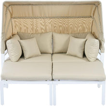 Cargar imagen en el visor de la galería, 3-Piece Patio Daybed with Retractable Canopy Outdoor Metal Sectional Sofa Set Sun Lounger with Cushions for Backyard, Porch, Poolside, Beige
