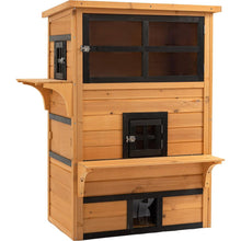 Carregar imagem no visualizador da galeria, 3-Story Cat House Feral Cat Shelter, Outdoor Kitten Condo with Raised Floor, Asphalt Roof, Escape Doors, Jumping Platforms, Yellow
