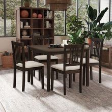 Carregar imagem no visualizador da galeria, (1 Table with 4 Chairs)Wooden Dining Table Set, Mid Century Modern Square Wooden Kitchen Table and Upholstered Dining Chairs for Dining Room, Kitchen, Saving Space,Brown
