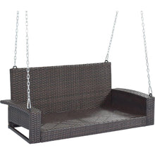 Load image into Gallery viewer, 2-Person Wicker Hanging Porch Swing with Chains, Cushion, Pillow, Rattan Swing Bench for Garden, Backyard, Pond. (Brown Wicker, Beige Cushion)
