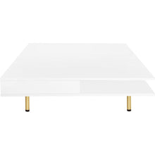 Carregar imagem no visualizador da galeria, Exquisite High Gloss Coffee Table with 4 Golden Legs and 2 Small Drawers, 2-Tier Square Center Table for Living Room, White
