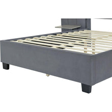 Load image into Gallery viewer, Full Size Upholstered Platform Bed with Big Headboard, Bedroom Furniture, Velvet, Gray
