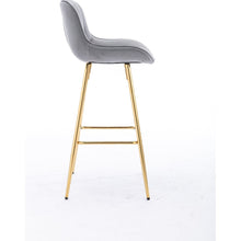 Cargar imagen en el visor de la galería, 26 Inch Set of 2 Bar Stools, with Chrome Footrest Velvet Fabric Counter Stool Golden Leg Simple Bar Stool, GRAY
