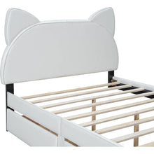 Load image into Gallery viewer, Full Size Upholstered Platform Bed with Cartoon Ears Shaped Headboard and 2 Drawers, White
