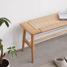 Load image into Gallery viewer, (1.2M) Woven Design Natural Oak Wood Dining Bench Bed Bench for Dining Room, Bedroom, Bathroom

