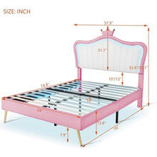 Cargar imagen en el visor de la galería, Full Size Upholstered Bed Frame with LED Lights,Modern Upholstered Princess Bed With Crown Headboard,White+Pink
