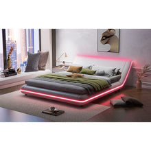 Carregar imagem no visualizador da galeria, Full Size Upholstery Platform Bed Frame with Sloped Headboard, White
