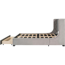 Load image into Gallery viewer, Queen Size Storage Bed Velvet Upholstered Platform Bed with Wingback Headboard and a Big Drawer (Gray)
