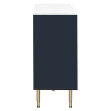 Load image into Gallery viewer, Modern Sideboard MDF Buffet Cabinet Marble Sticker Tabletop and Amber-yellow Tempered Glass Doors with Gold Metal Legs &amp; Handles (Navy Blue)
