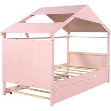 Load image into Gallery viewer, Wood Twin Size House Bed with Trundle and Storage, Pink
