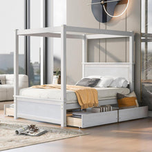 Load image into Gallery viewer, Wood Canopy Bed with four Drawers, Full Size Canopy Platform Bed With Support Slats .No Box Spring Needed, Brushed White
