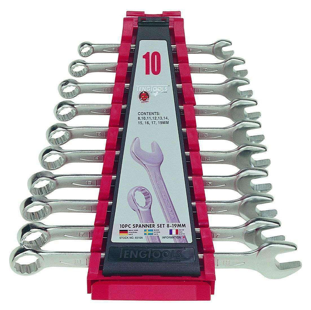 Teng Tools 10 Piece 12 Point Metric Combination Wrench Set (8MM - 19MM) - 6510A