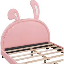 Load image into Gallery viewer, Full Size Upholstered Leather Platform Bed with Rabbit Ornament, Pink

