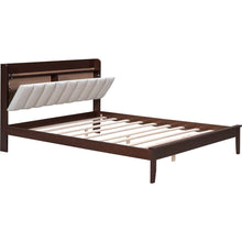 Carregar imagem no visualizador da galeria, 3-Pieces Bedroom Sets,Queen Size Wood Platform Bed and Two Nightstands,Storage Platform bed with USB and LED Lights-Walnut+Beige
