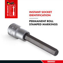Load image into Gallery viewer, Teng Tools 1/2 Inch Drive Metric Hex 3.9 Inch Extra Long Chrome Vanadium Sockets
