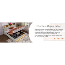 Carregar imagem no visualizador da galeria, Full size Upholstered Platform bed with a Hydraulic Storage System, LED and USB Charging, Natural (without mattress)
