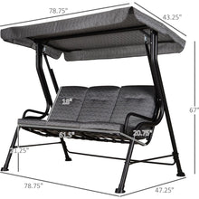 Carregar imagem no visualizador da galeria, 3-Seat Patio Swing Chair, Outdoor Swing Glider with Adjustable Canopy, Removable Thicken Cushion, and Weather Resistant Steel Frame, for Garden, Poolside, Backyard, Black
