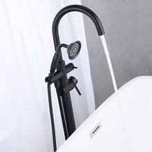 Cargar imagen en el visor de la galería, Freestanding Tub Filler Bathtub Faucet Matte Black with Hand Held Shower Floor-Mount
