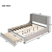 Load image into Gallery viewer, Queen Size Storage Bed Velvet Upholstered Platform Bed with Wingback Headboard and a Big Drawer (Gray)
