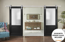 Load image into Gallery viewer, Lucia 22 Matte Black Double Barn Door with Frosted Glass | Silver Finish Rail
