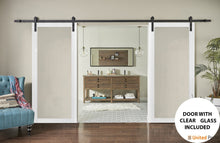 Load image into Gallery viewer, Lucia 2166 Matte White Double Barn Door with Clear Glass | Black Rail
