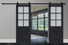 Cargar imagen en el visor de la galería, Veregio 7339 Antracite Double Barn Door with Frosted Glass and Black Rail

