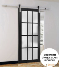 Load image into Gallery viewer, Felicia 3312 Matte Black Barn Door with Frosted Glass and Silver Rail
