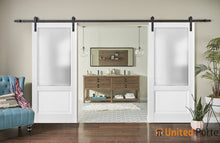 Load image into Gallery viewer, Lucia 22 White Silk Double Barn Door with Frosted Glass and Black Rail
