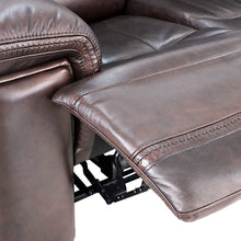 Carregar imagem no visualizador da galeria, Timo Top Grain Leather Power Reclining Loveseat With Console Adjustable Headrest Storage Steel Cup Holders Cross Stitching
