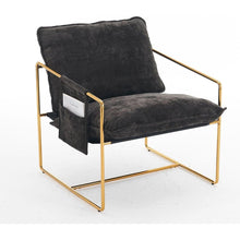Carregar imagem no visualizador da galeria, 2 Sets 1 Case, Upholstered Hanging Armchair with Arm PocketsMetal frame, gold-plated craftsmanship, crushed foam cushions and skin-friendly woven fabric for living room and bedroom. Dark Gray
