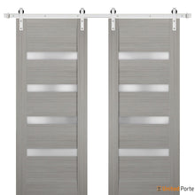 Cargar imagen en el visor de la galería, Quadro 4113 Grey Ash Double Barn Door with Frosted Glass | Silver Finish Rail
