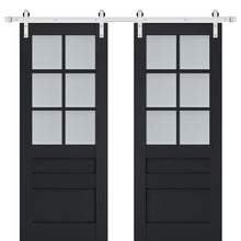 Carregar imagem no visualizador da galeria, Veregio 7339 Antracite Double Barn Door with Frosted Glass and Silver Finish Rail
