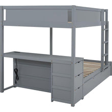 Carregar imagem no visualizador da galeria, Full-Over-Full Bunk Bed with Twin size Trundle, Storage and Desk, Gray

