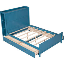 Load image into Gallery viewer, Full Size Platform Bed with Drawers and Storage Shelves, Blue
