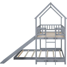 Load image into Gallery viewer, Twin over Full House Bunk Bed with Slide and Built-in Ladder, Full-Length Guardrail, Gray

