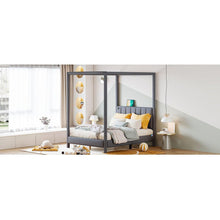 Load image into Gallery viewer, Full Size Canopy Platform Bed with USB and Type-C Ports, Canvas, Gray
