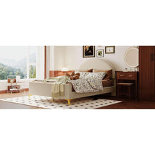 Carregar imagem no visualizador da galeria, Full Size Upholstered Platform Bed with Classic Semi-circle Shaped headboard and Mental Legs, Velvet, Beige
