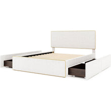 Load image into Gallery viewer, Full Size Upholstered Platform Bed with 4 Drawers and Golden Edge on the Headboard &amp; Footboard, White
