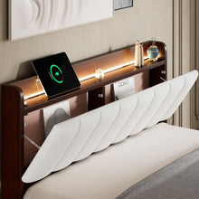 Carregar imagem no visualizador da galeria, 3-Pieces Bedroom Sets,Queen Size Wood Platform Bed and Two Nightstands,Storage Platform bed with USB and LED Lights-Walnut+Beige
