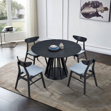 Load image into Gallery viewer, (1 Table+4 Chairs)Modern Dining Table Set of 5 pcs,Wooden Dining Table and Upholstered Chairs for Living Room,Round Kitchen Set with Sturdy Legs for Restaurant,Black
