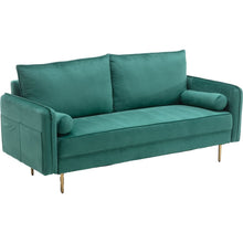 Load image into Gallery viewer, DongHeng Modern Living Room Velvet Fabric Sofa Couch, Loveseat Sofa with pocket, Green

