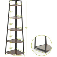 Load image into Gallery viewer, Corner Shelf, 5 Tier Corner Bookshelf, 70&quot; Tall Display Organizer Storage Stand, Multipurpose Shelving Unit Ladder Shelf for Living Room, Home Office, Small Space, Rustic Brown
