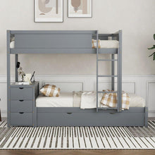 Carregar imagem no visualizador da galeria, Full-Over-Full Bunk Bed with Twin size Trundle, Storage and Desk, Gray

