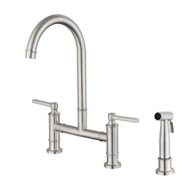 Load image into Gallery viewer, Double Handle Bridge Kitchen Faucet with Side Spray
