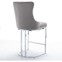 Cargar imagen en el visor de la galería, 26&quot; Counter Height Bar Stools Set of 2, Modern Velvet Barstools with Button Back&amp;Rivet Trim Upholstered Kitchen Island Chairs with Sturdy Chromed Metal Base Legs Farmhouse Bar Stools, (Gray, 2 Pack)
