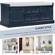 Load image into Gallery viewer, Storage Bench with 2 Drawers and 2 Cabinets, Shoe Bench with Removable Cushion for Living Room, Entryway (Antique Navy)
